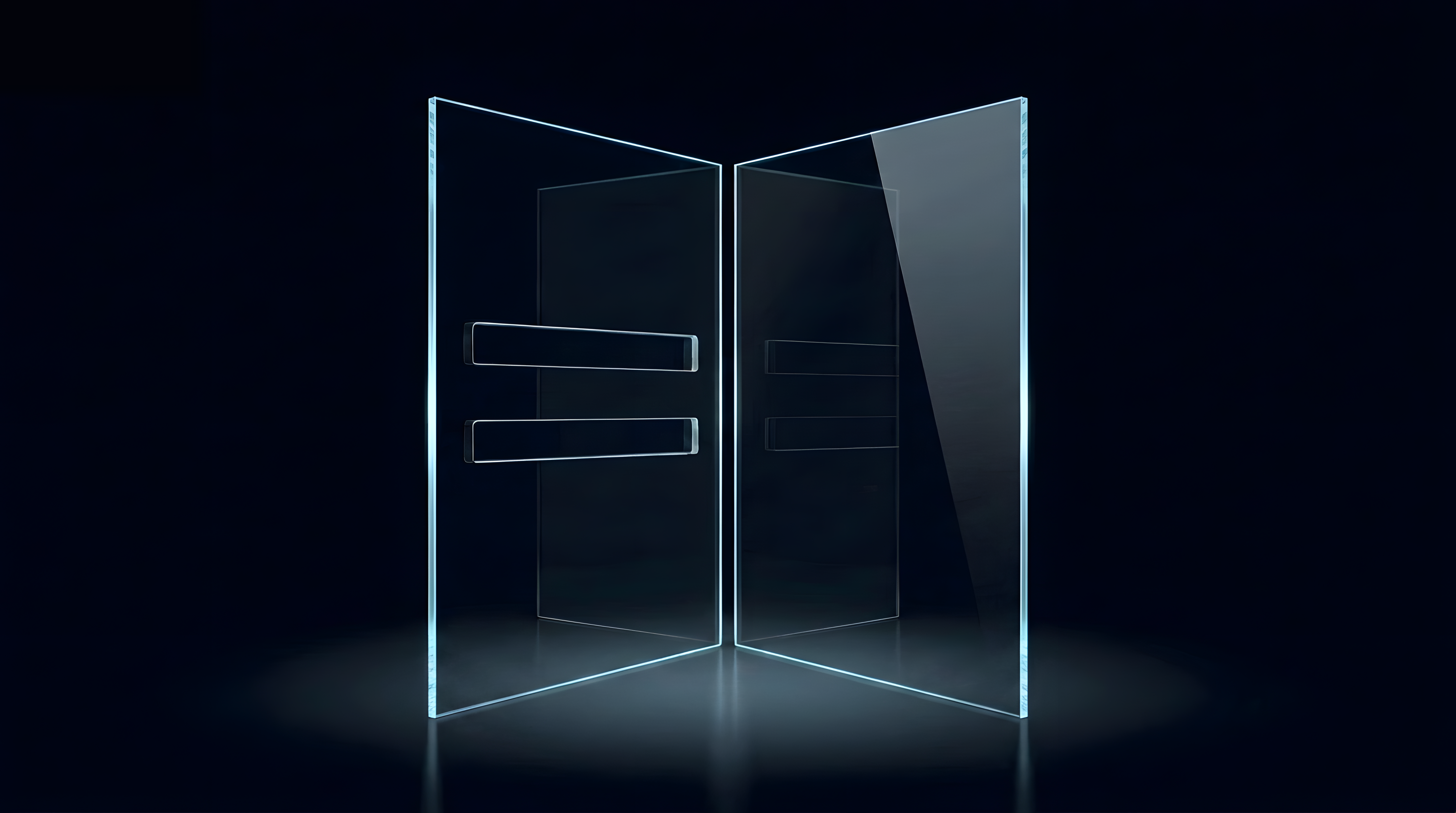 ARBRA — two thin panes of glass standing in a dark room